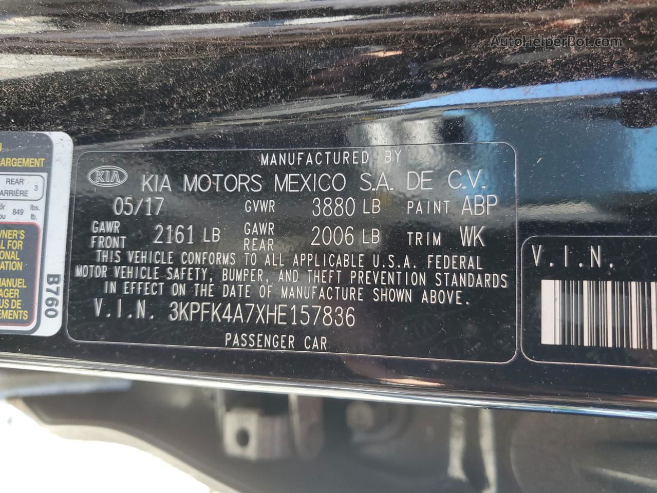 2017 Kia Forte Lx Черный vin: 3KPFK4A7XHE157836