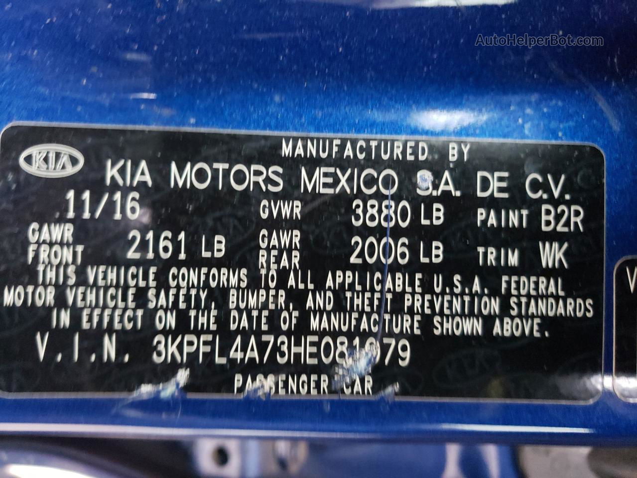 2017 Kia Forte Lx Blue vin: 3KPFL4A73HE081079