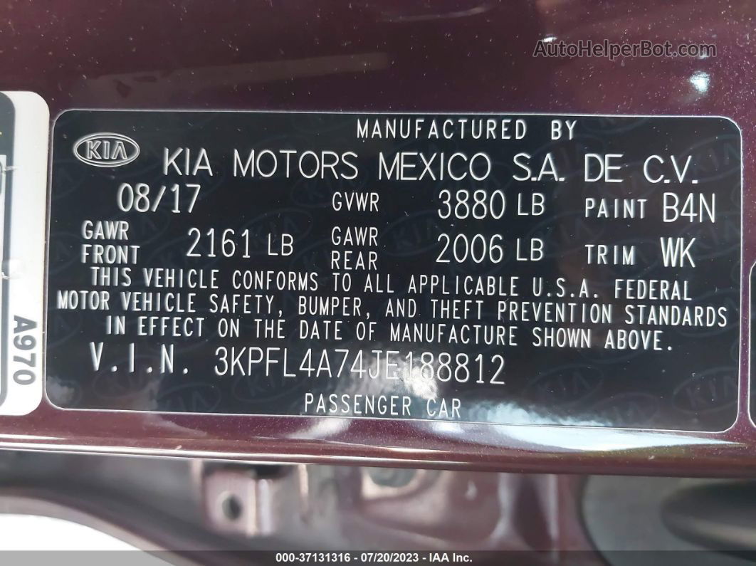 2018 Kia Forte Lx Maroon vin: 3KPFL4A74JE188812