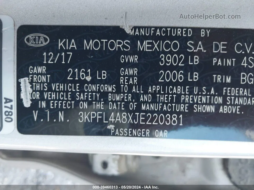 2018 Kia Forte Ex Silver vin: 3KPFL4A8XJE220381