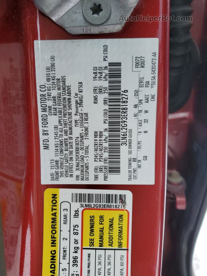 2014 Lincoln Mkz  Red vin: 3LN6L2G93ER818276