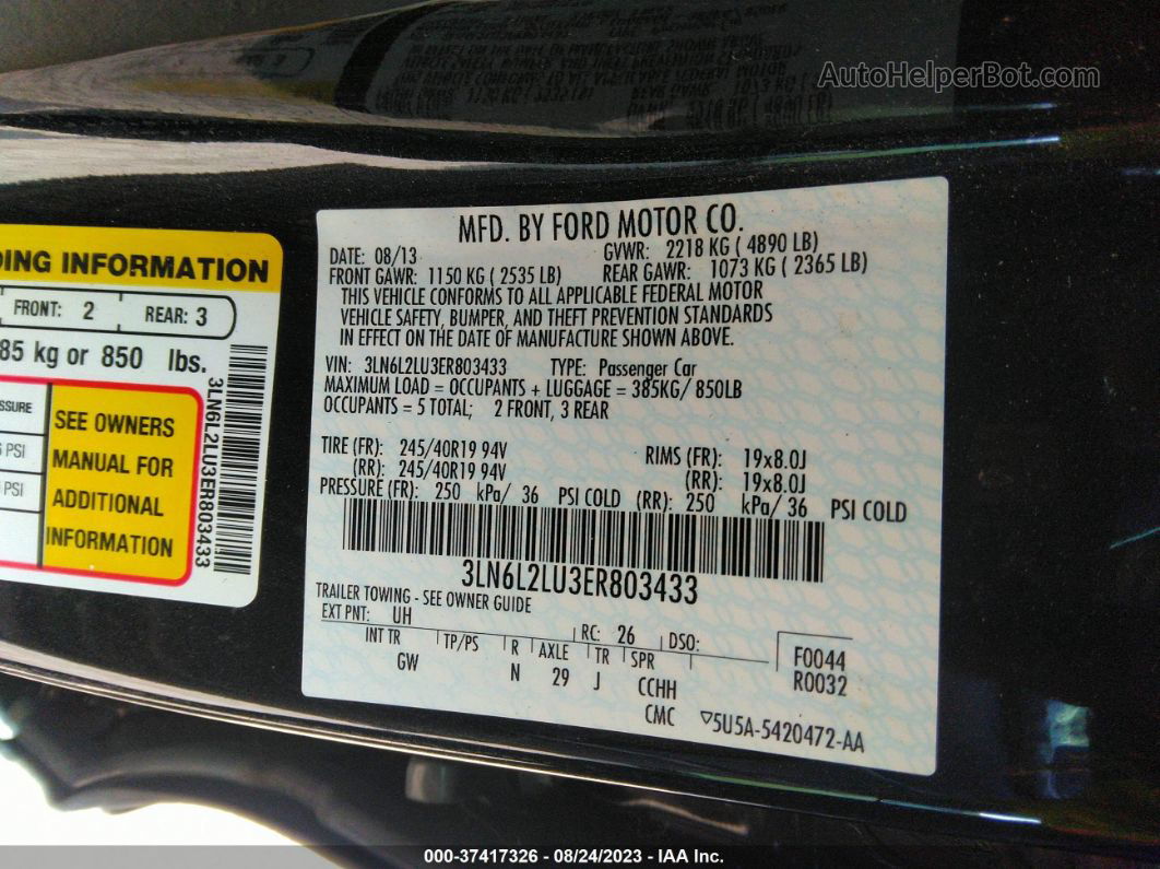 2014 Lincoln Mkz Hybrid Black vin: 3LN6L2LU3ER803433