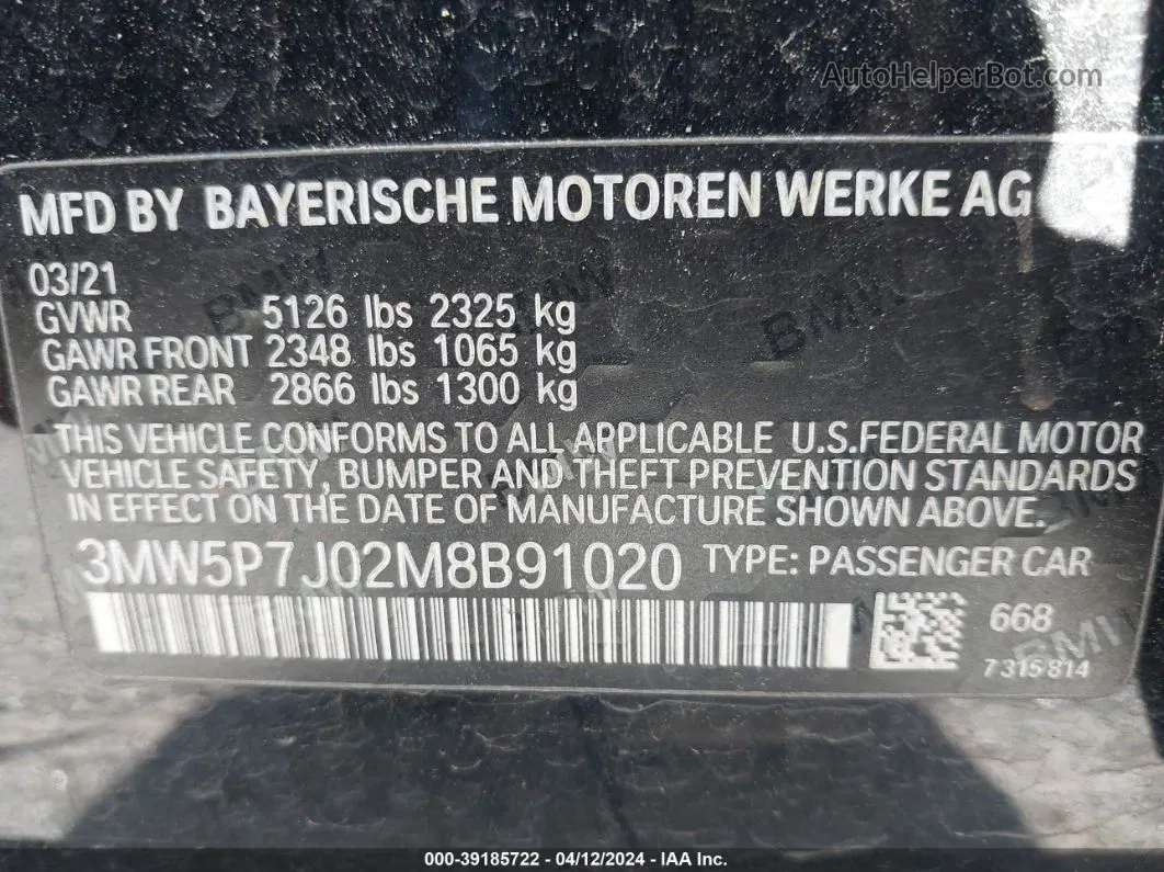 2021 Bmw 3 Series 330e Black vin: 3MW5P7J02M8B91020