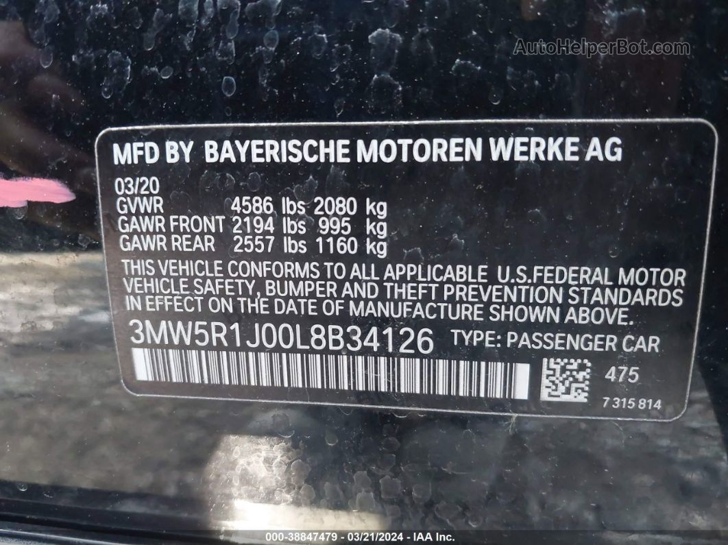 2020 Bmw 330i   Black vin: 3MW5R1J00L8B34126