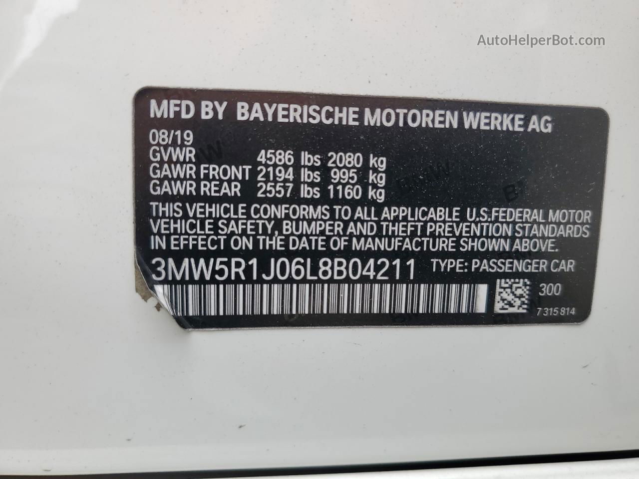 2020 Bmw 330i  White vin: 3MW5R1J06L8B04211