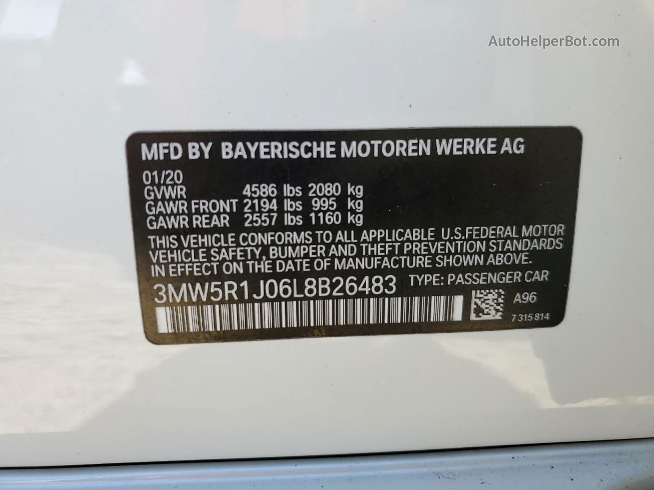 2020 Bmw 330i  White vin: 3MW5R1J06L8B26483