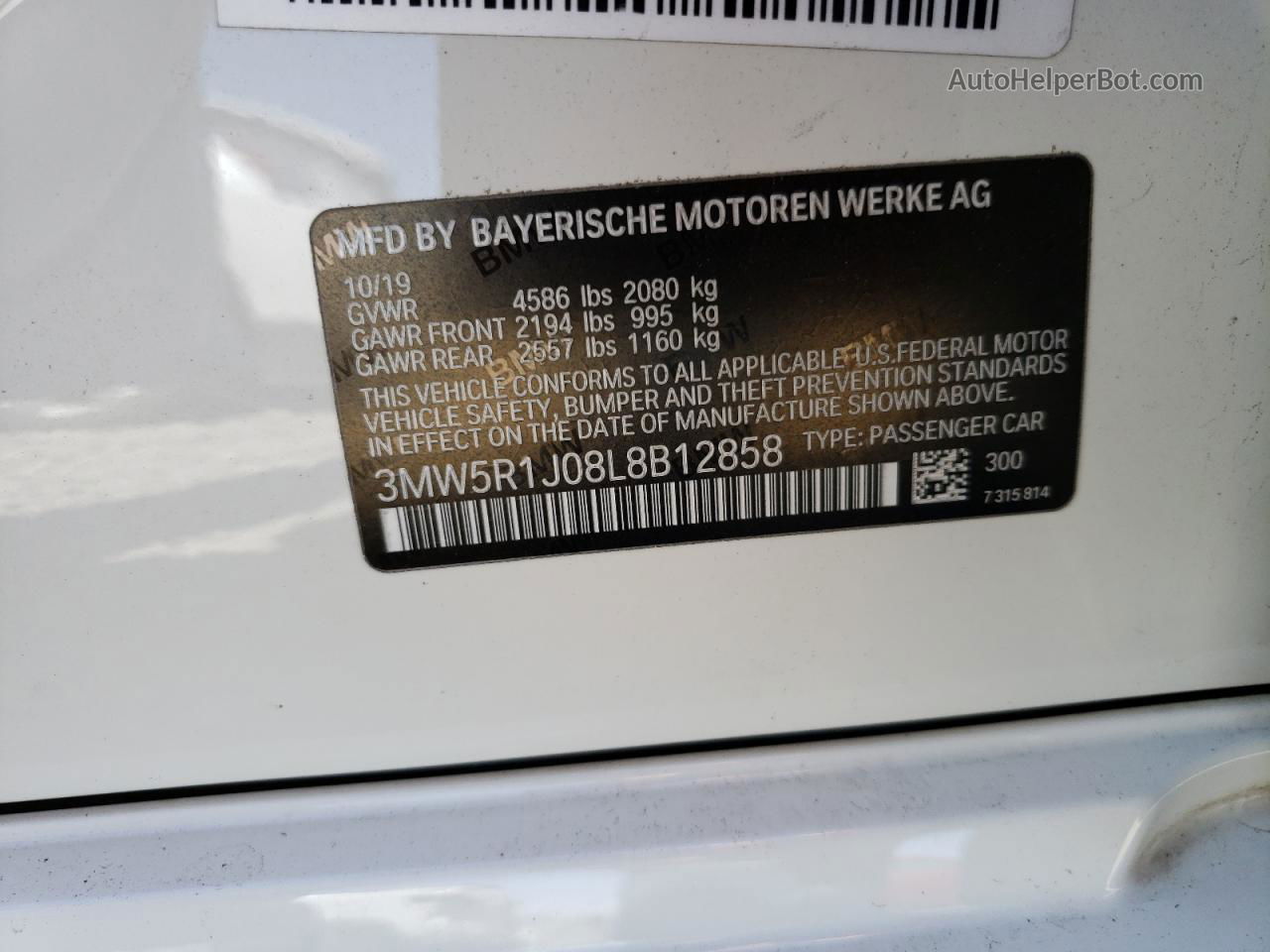 2020 Bmw 330i  White vin: 3MW5R1J08L8B12858