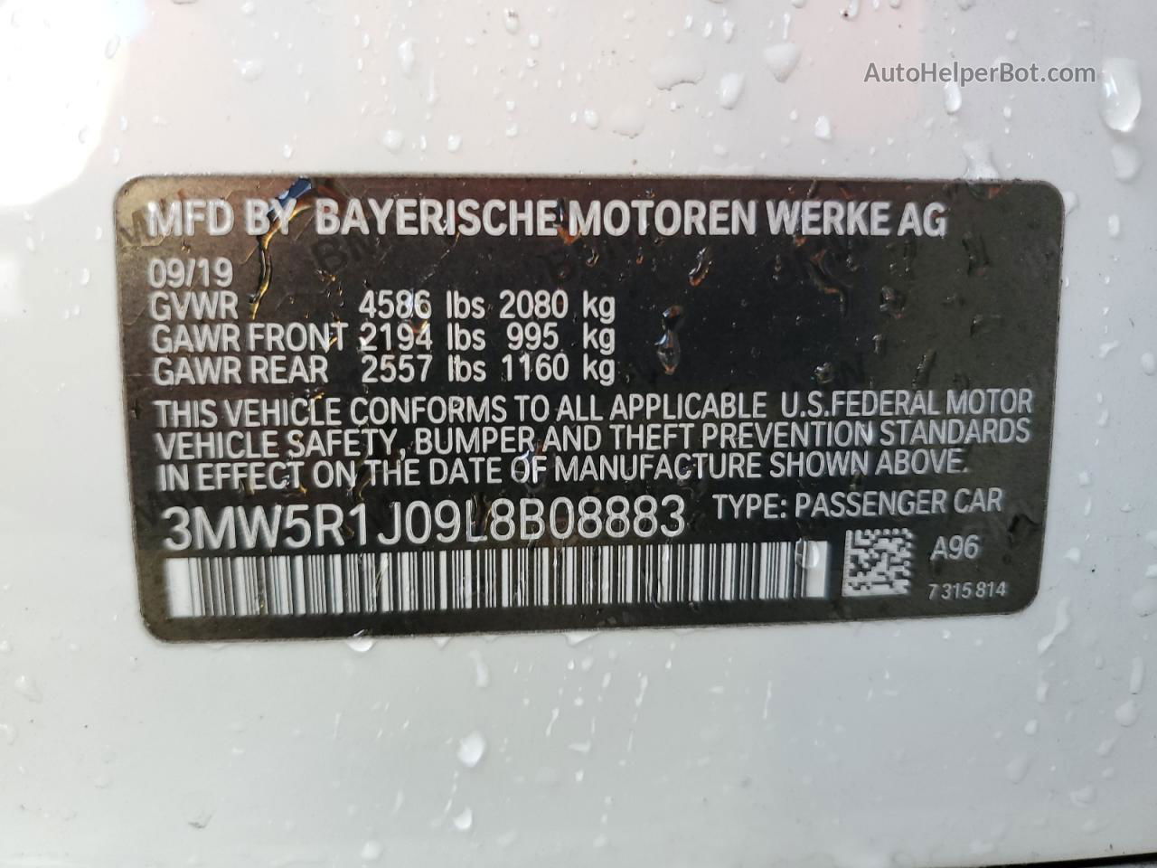 2020 Bmw 330i  White vin: 3MW5R1J09L8B08883