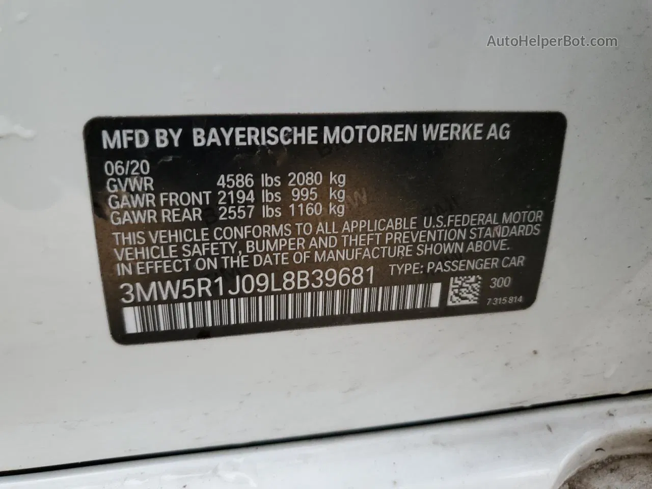 2020 Bmw 330i  White vin: 3MW5R1J09L8B39681