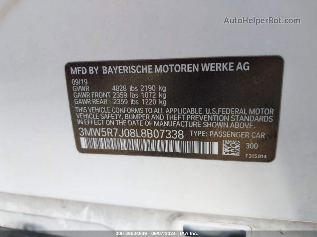 2020 Bmw 330i Xdrive White vin: 3MW5R7J08L8B07338