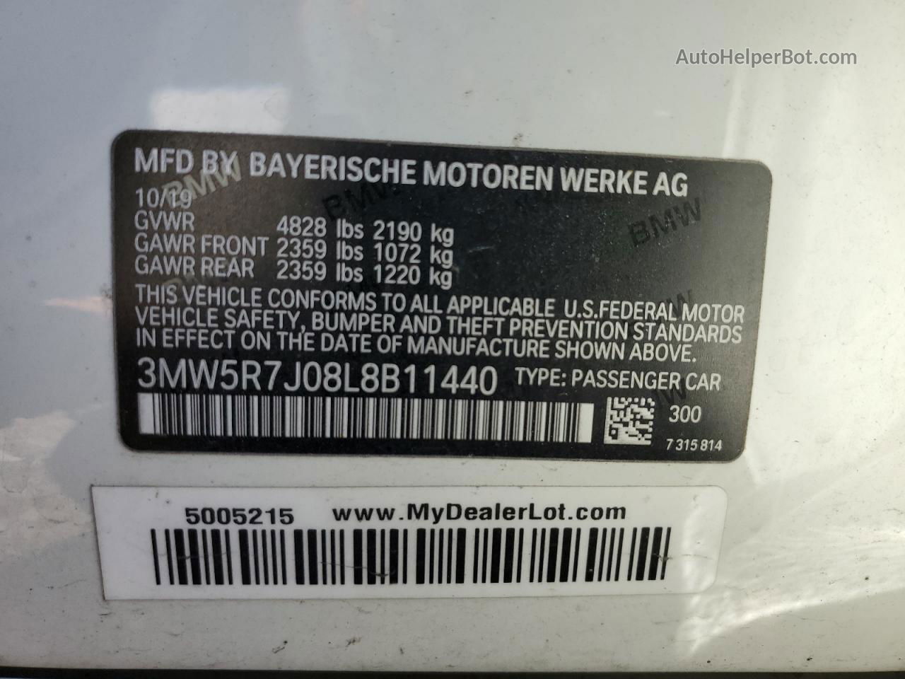 2020 Bmw 330xi  White vin: 3MW5R7J08L8B11440