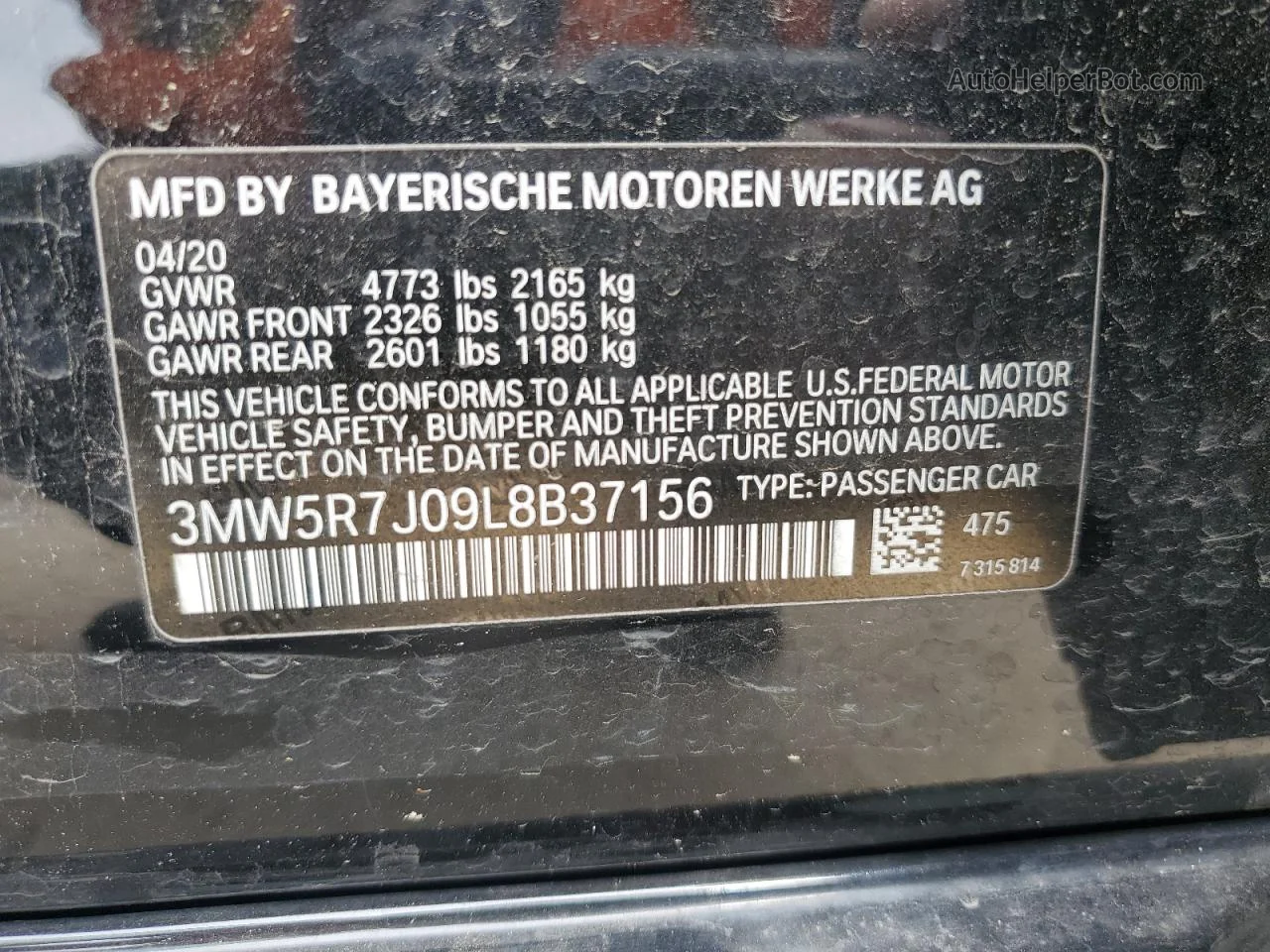 2020 Bmw 330xi  Black vin: 3MW5R7J09L8B37156