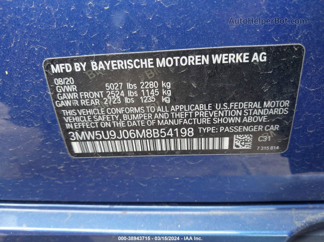 2021 Bmw 3 Series M340i Xdrive Blue vin: 3MW5U9J06M8B54198