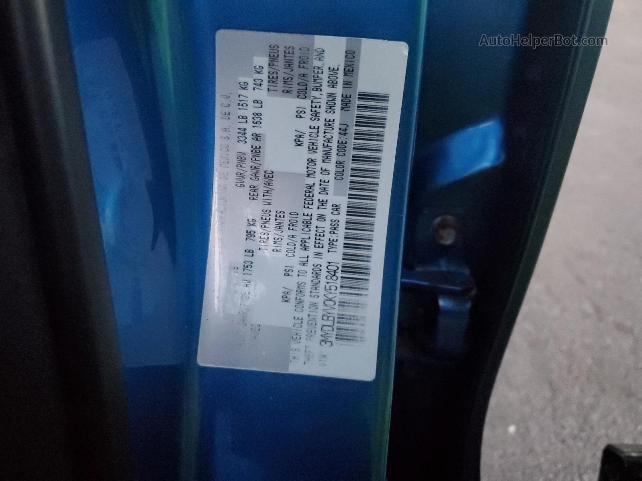 2019 Toyota Yaris L Синий vin: 3MYDLBYV0KY518401