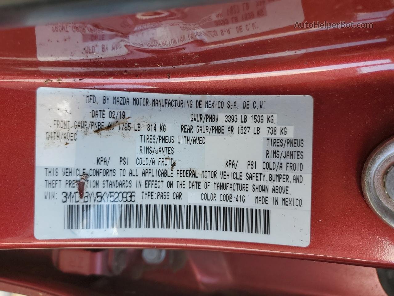 2019 Toyota Yaris L Red vin: 3MYDLBYV5KY520936