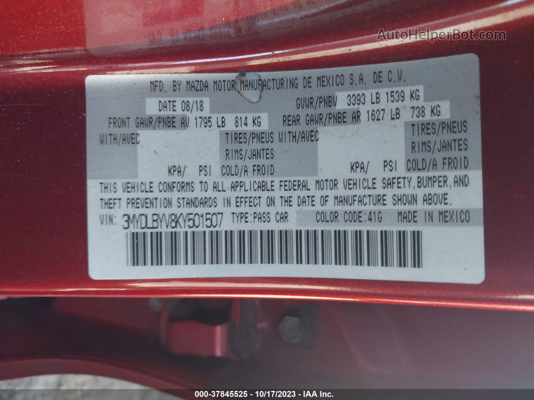 2019 Toyota Yaris Sedan Le Red vin: 3MYDLBYV8KY501507