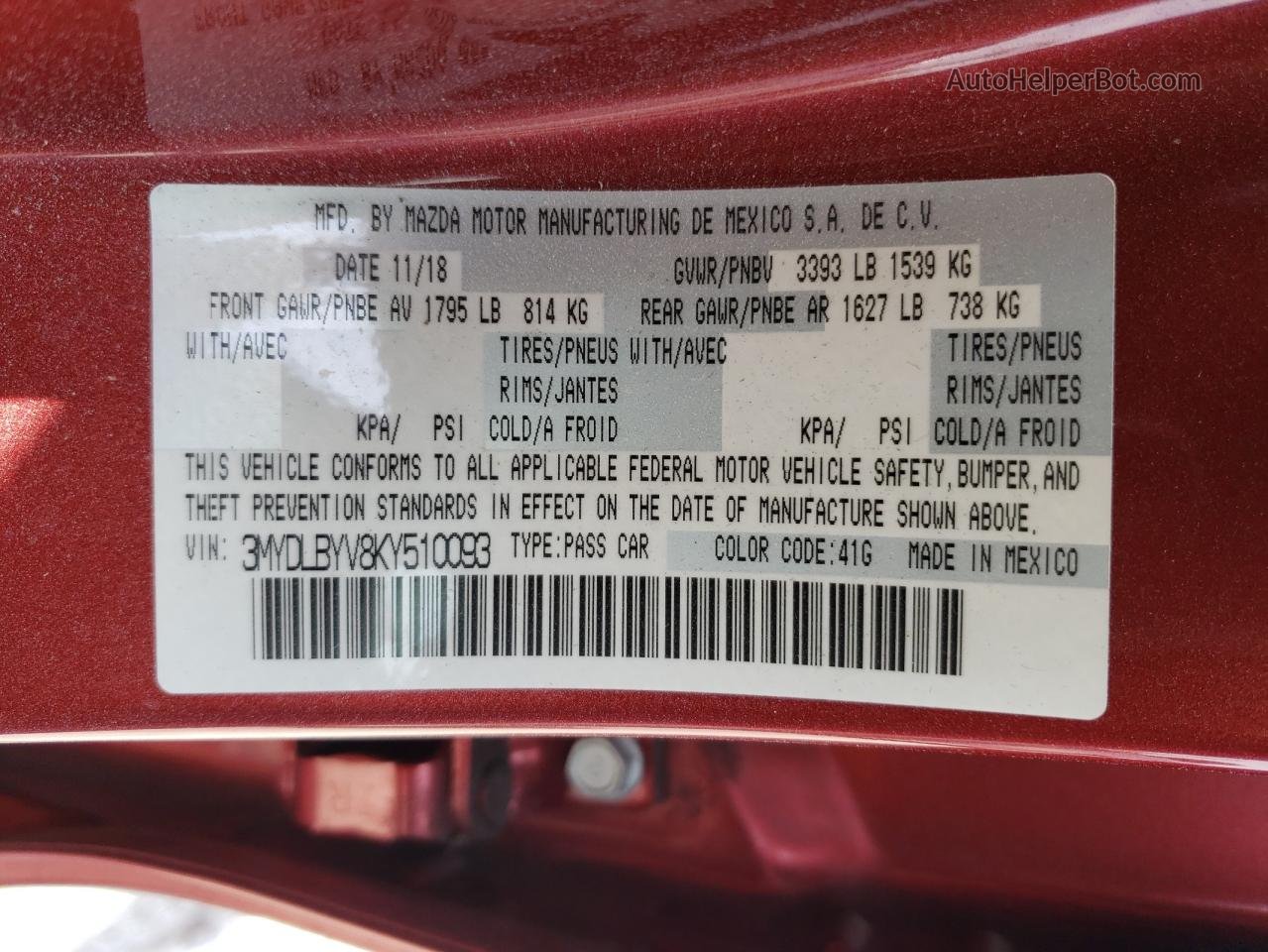 2019 Toyota Yaris L Red vin: 3MYDLBYV8KY510093
