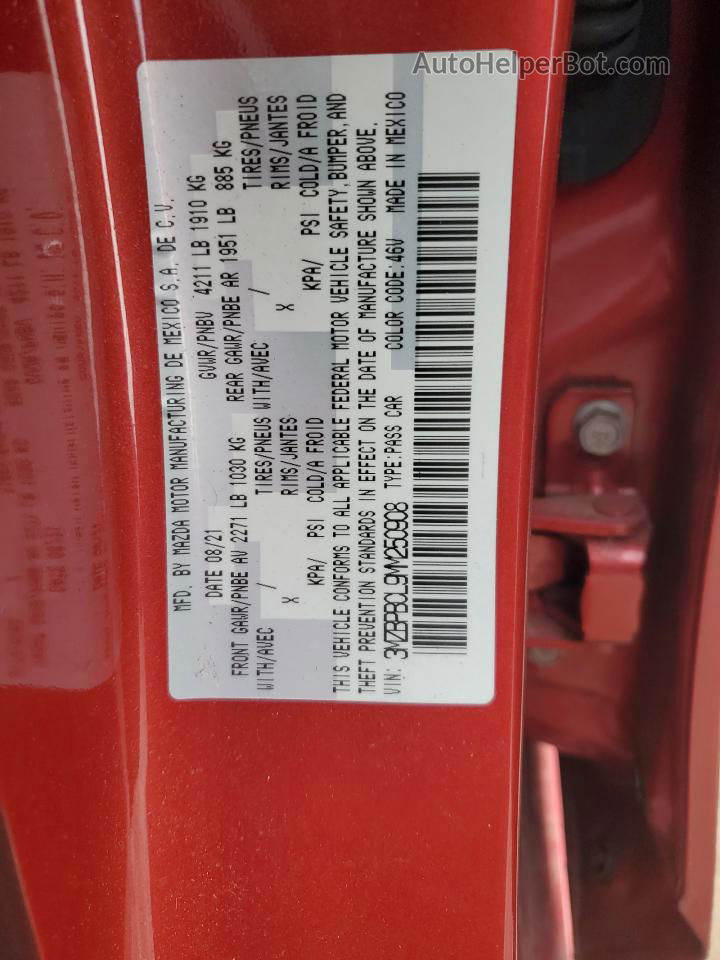 2021 Mazda 3 Preferred Red vin: 3MZBPBCL9MM250908