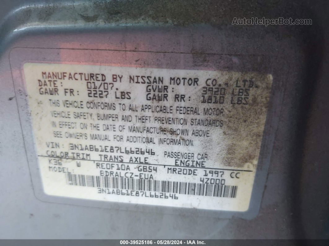 2007 Nissan Sentra 2.0 Silver vin: 3N1AB61E87L662646