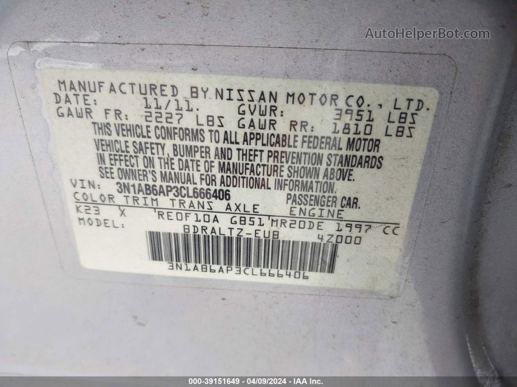 2012 Nissan Sentra 2.0 Sr Серебряный vin: 3N1AB6AP3CL666406