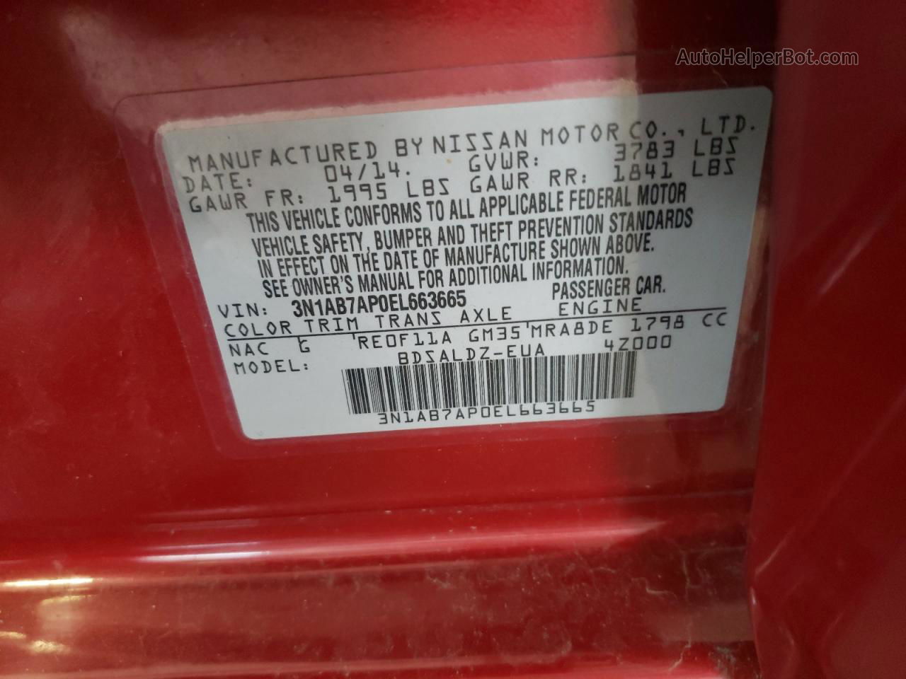 2014 Nissan Sentra S Red vin: 3N1AB7AP0EL663665