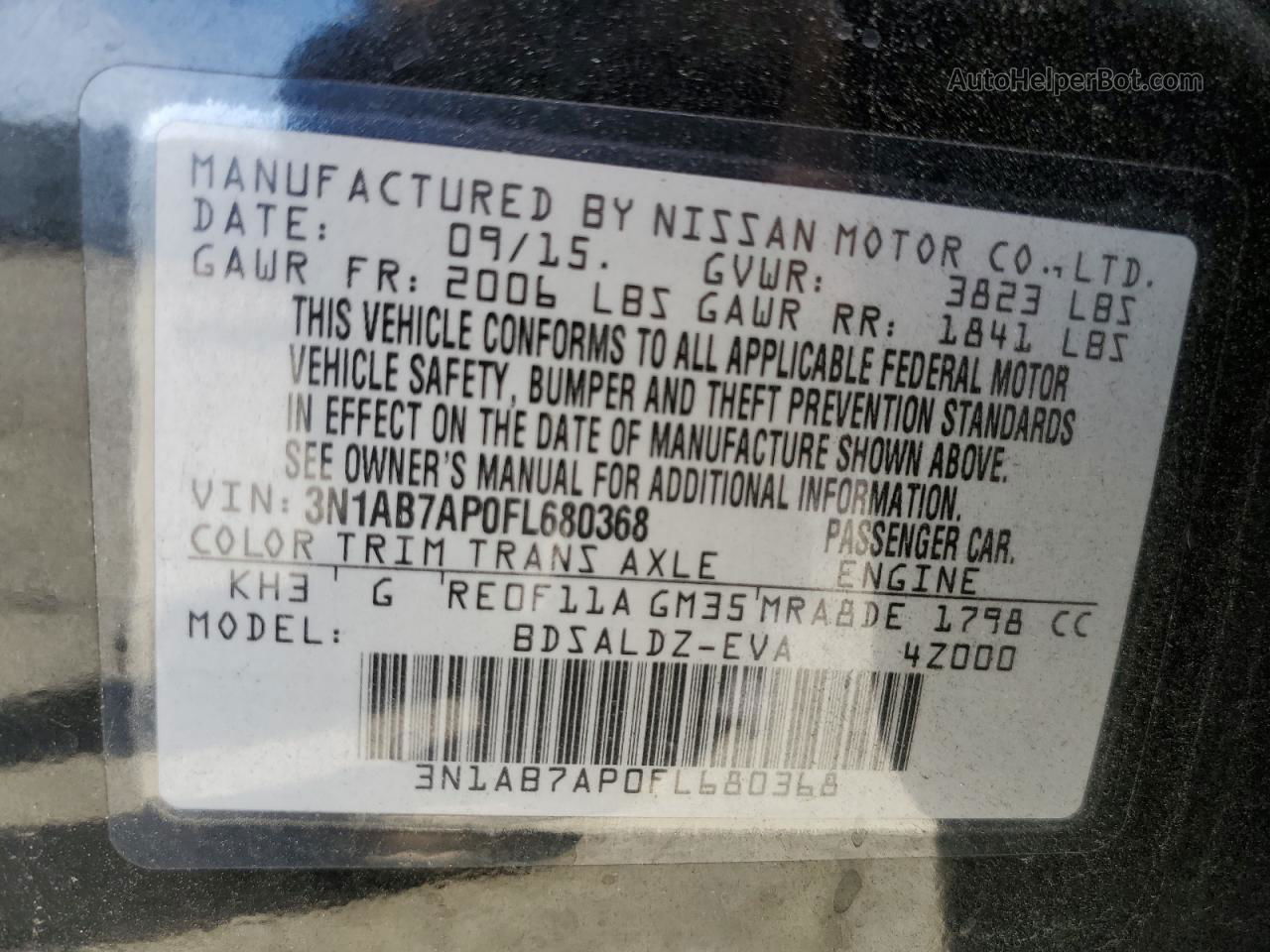 2015 Nissan Sentra S Черный vin: 3N1AB7AP0FL680368