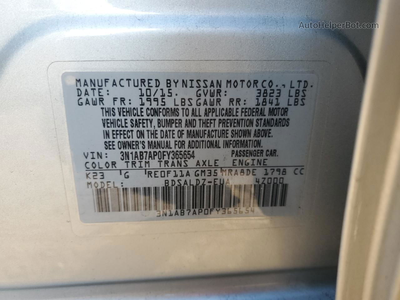 2015 Nissan Sentra S Серебряный vin: 3N1AB7AP0FY365654