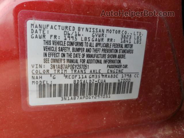 2016 Nissan Sentra S Красный vin: 3N1AB7AP0GY297051