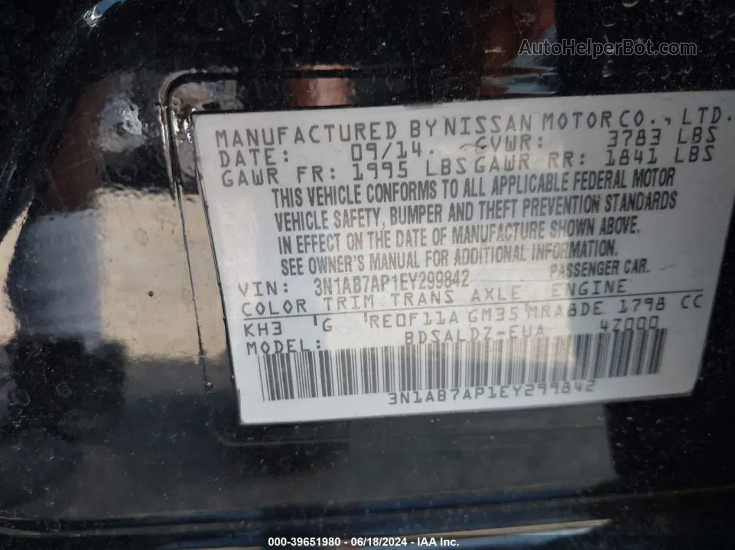 2014 Nissan Sentra Sv Черный vin: 3N1AB7AP1EY299842