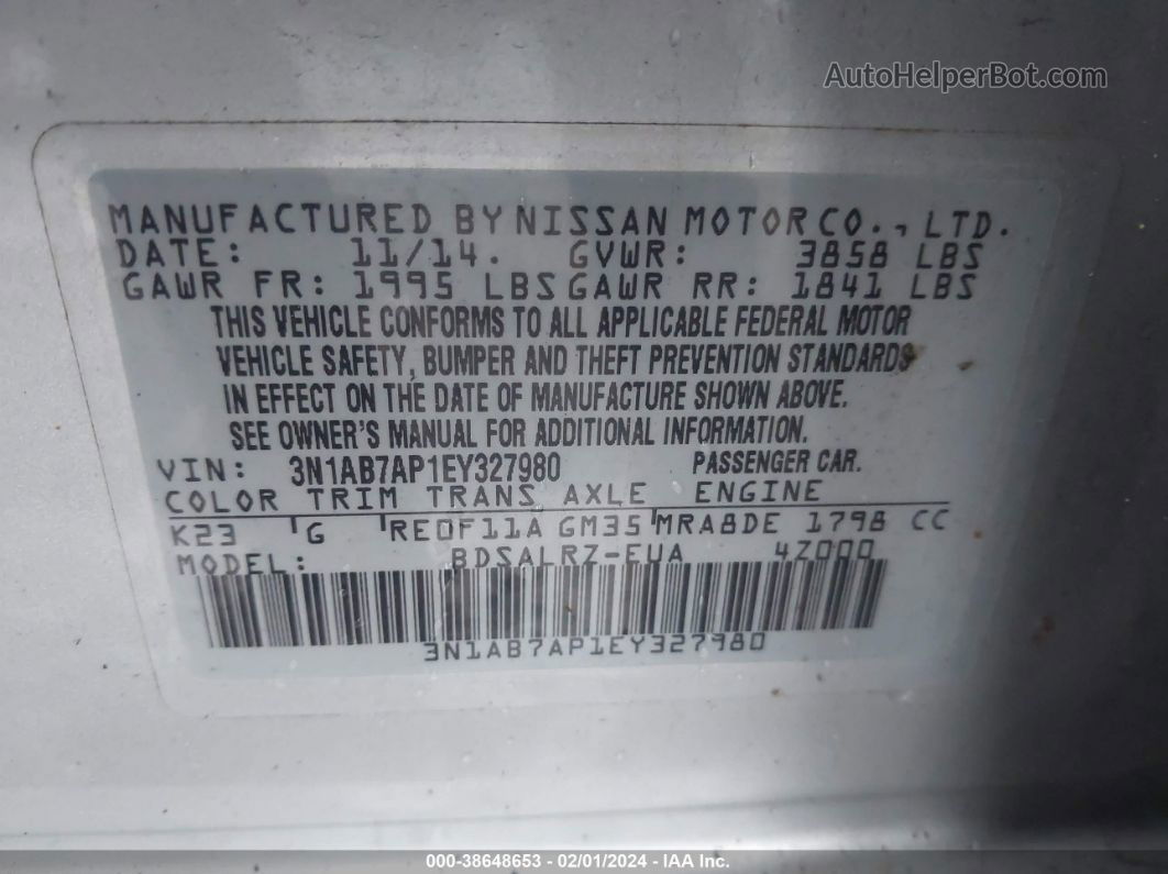 2014 Nissan Sentra Sr Silver vin: 3N1AB7AP1EY327980