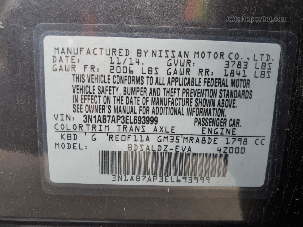 2014 Nissan Sentra S Серый vin: 3N1AB7AP3EL693999