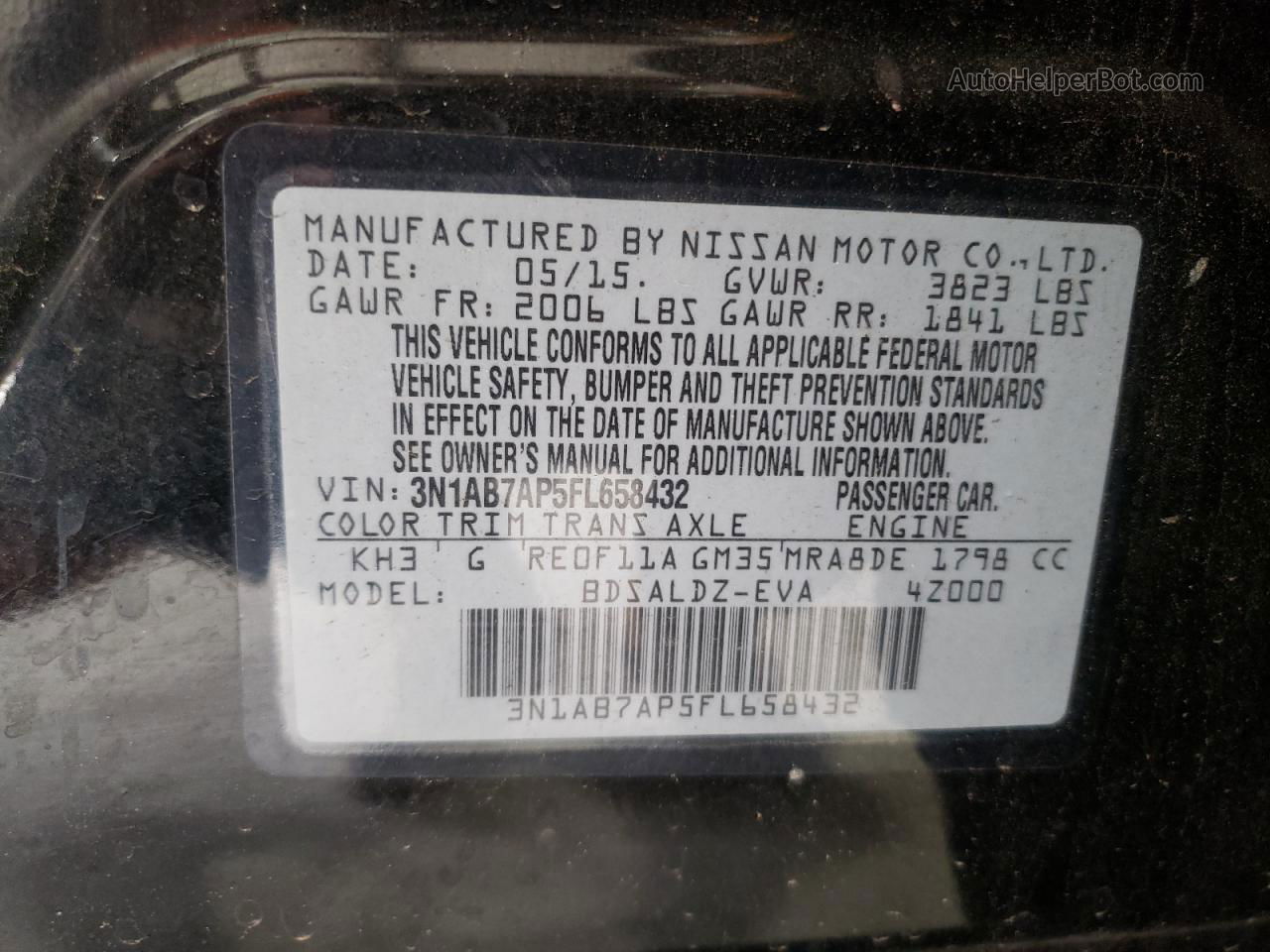 2015 Nissan Sentra S Черный vin: 3N1AB7AP5FL658432