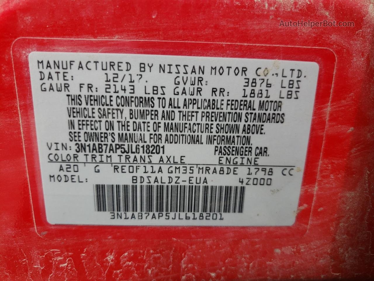 2018 Nissan Sentra S Red vin: 3N1AB7AP5JL618201
