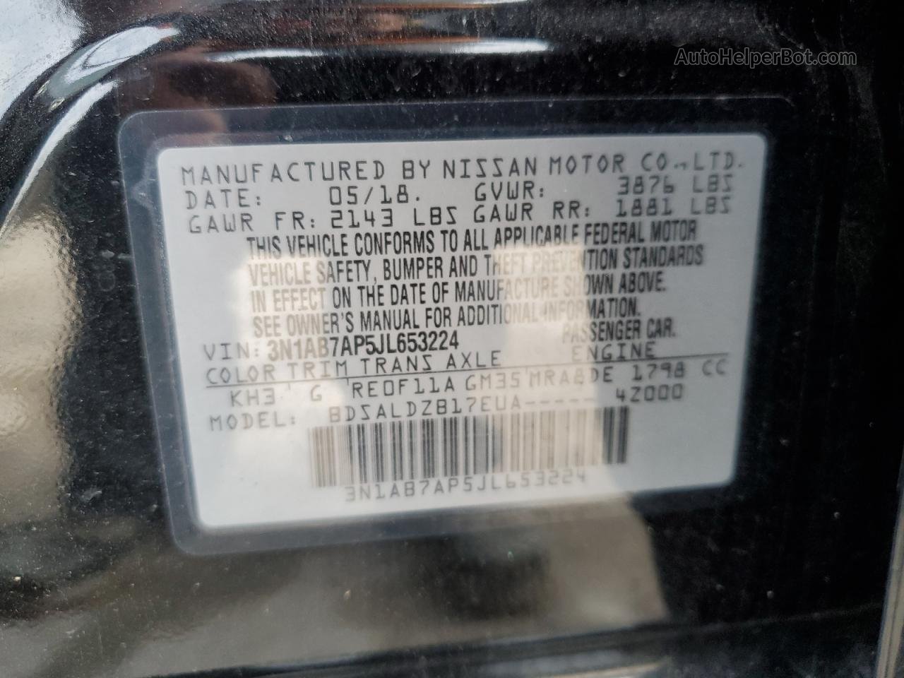 2018 Nissan Sentra S Черный vin: 3N1AB7AP5JL653224