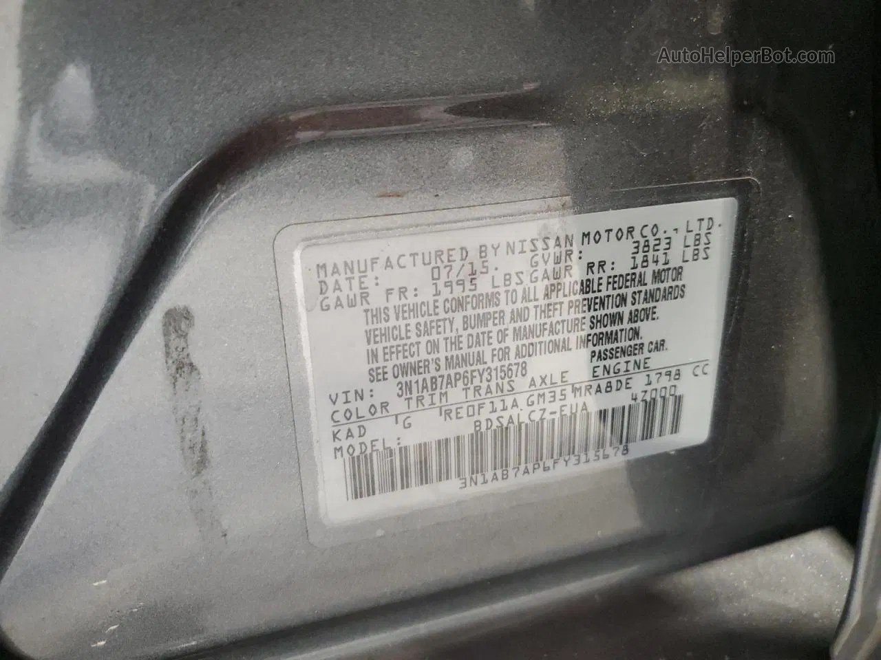 2015 Nissan Sentra S Gray vin: 3N1AB7AP6FY315678