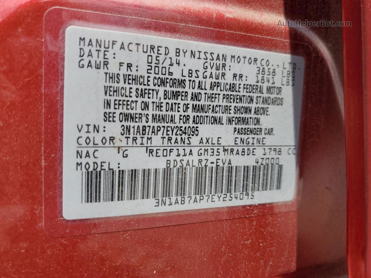 2014 Nissan Sentra S Red vin: 3N1AB7AP7EY254095