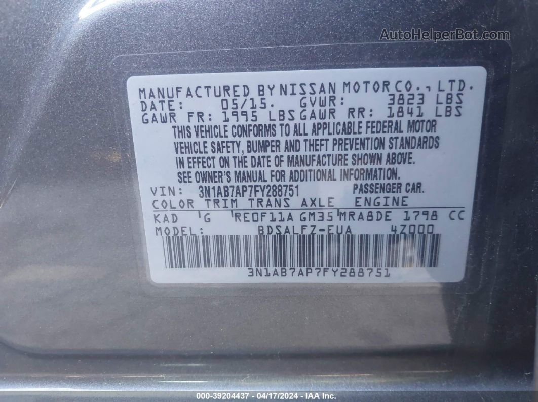 2015 Nissan Sentra Fe+ S Серый vin: 3N1AB7AP7FY288751