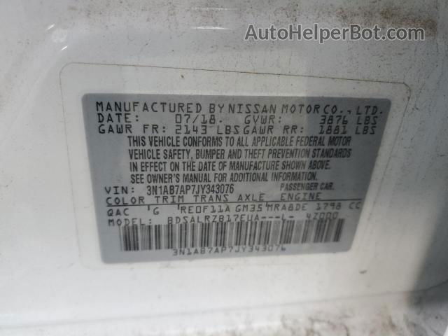 2018 Nissan Sentra S White vin: 3N1AB7AP7JY343076