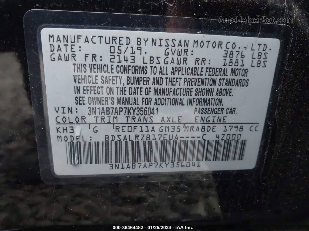 2019 Nissan Sentra Sr Черный vin: 3N1AB7AP7KY356041