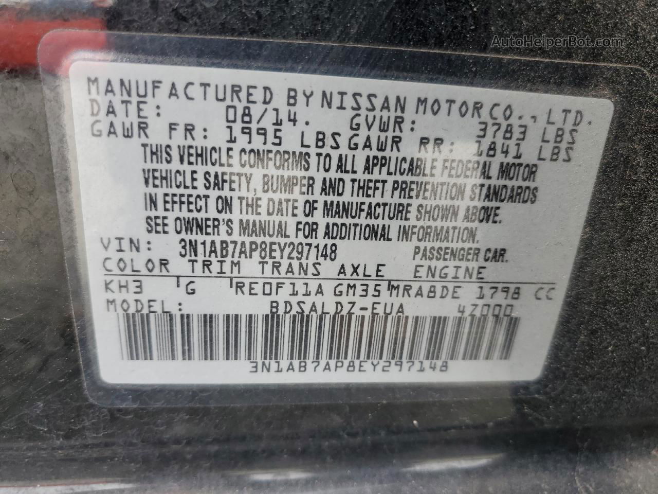 2014 Nissan Sentra S Black vin: 3N1AB7AP8EY297148