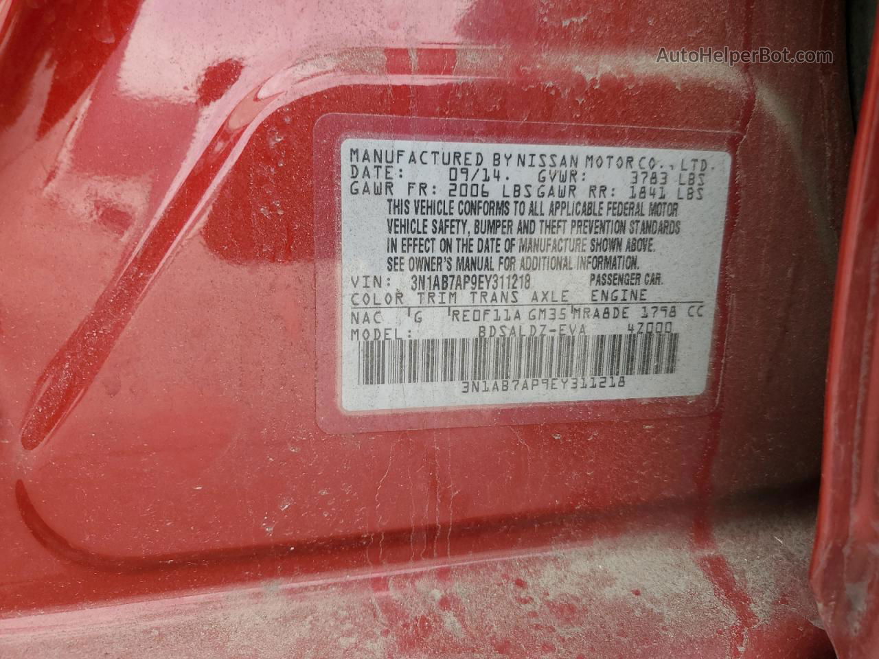2014 Nissan Sentra S Red vin: 3N1AB7AP9EY311218