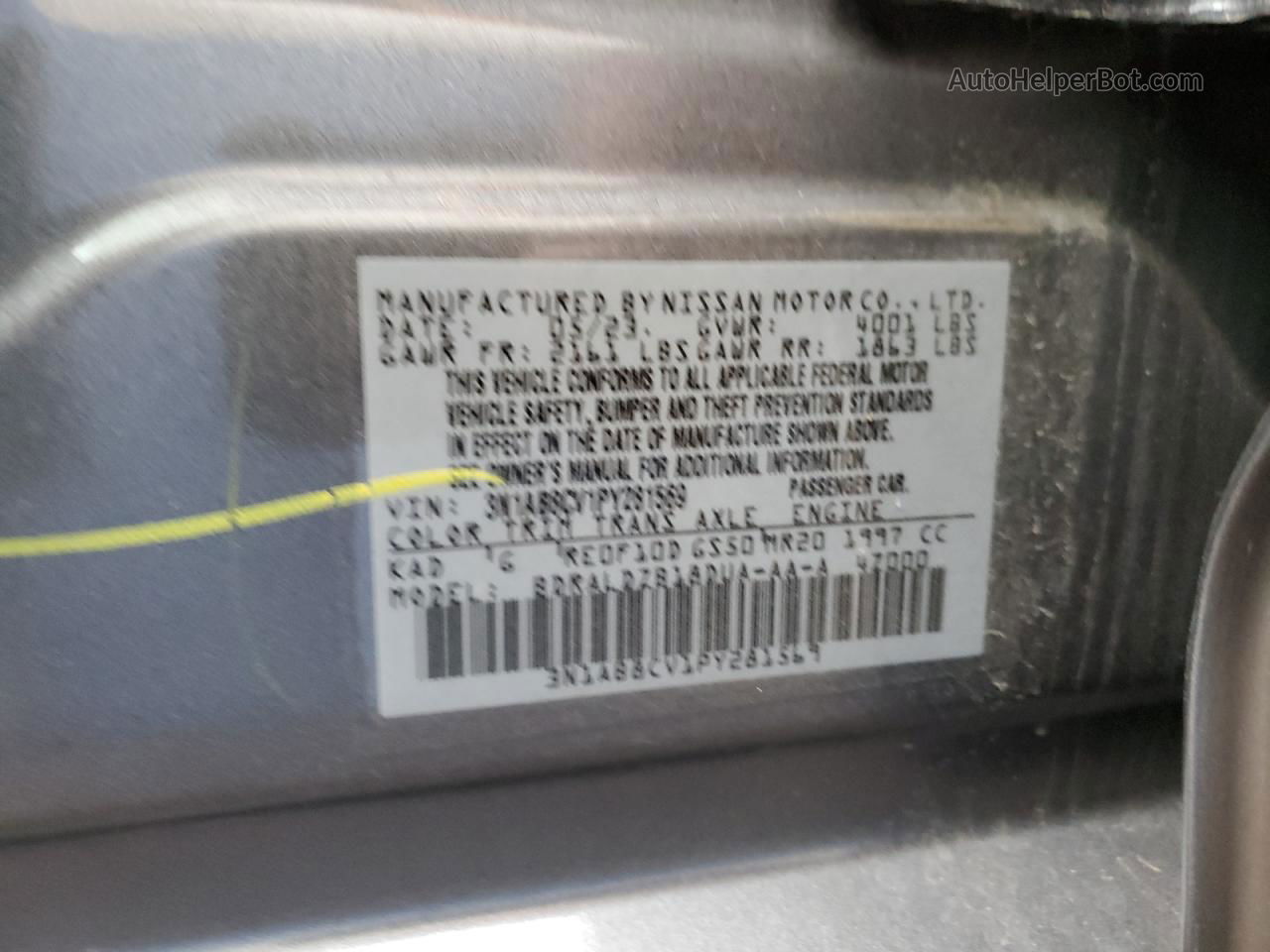 2023 Nissan Sentra Sv Gray vin: 3N1AB8CV1PY281569