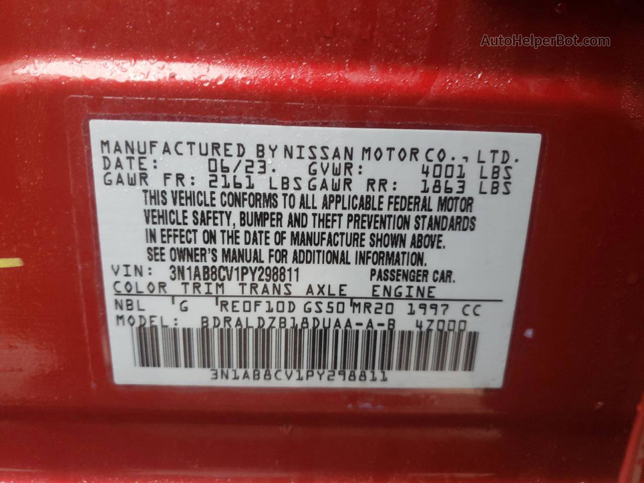 2023 Nissan Sentra Sv Red vin: 3N1AB8CV1PY298811