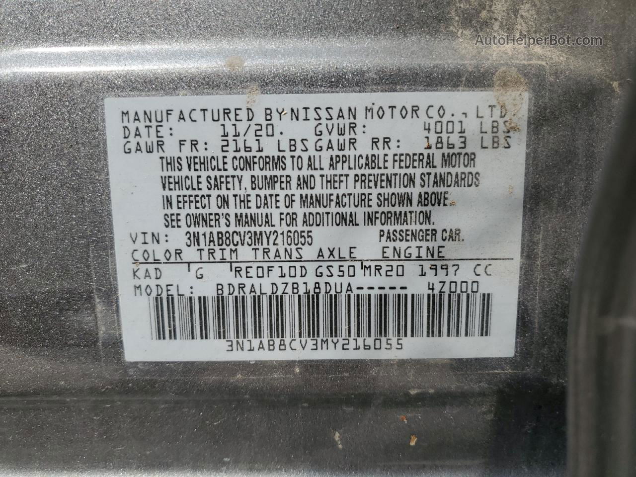 2021 Nissan Sentra Sv Charcoal vin: 3N1AB8CV3MY216055