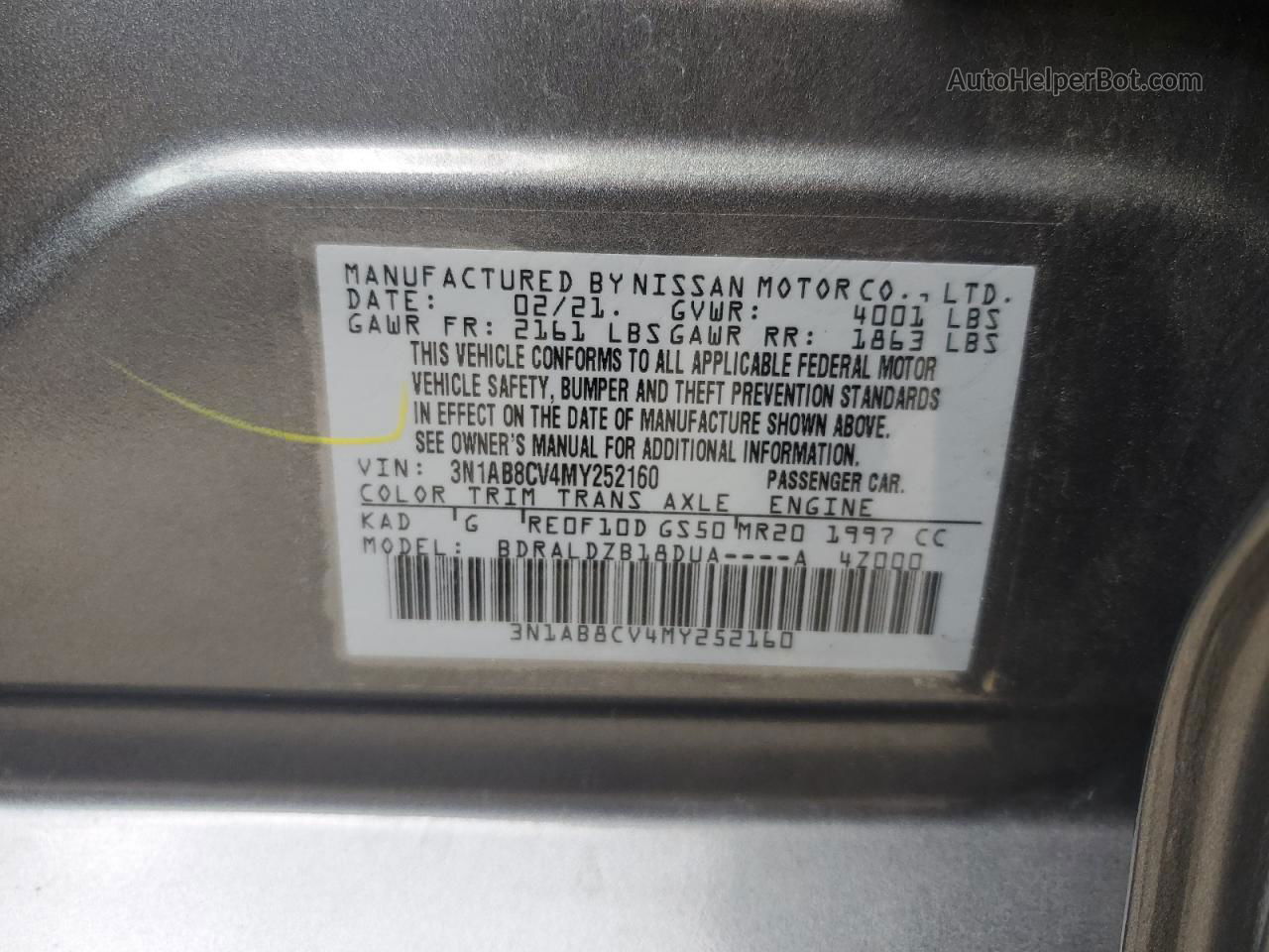 2021 Nissan Sentra Sv Gray vin: 3N1AB8CV4MY252160