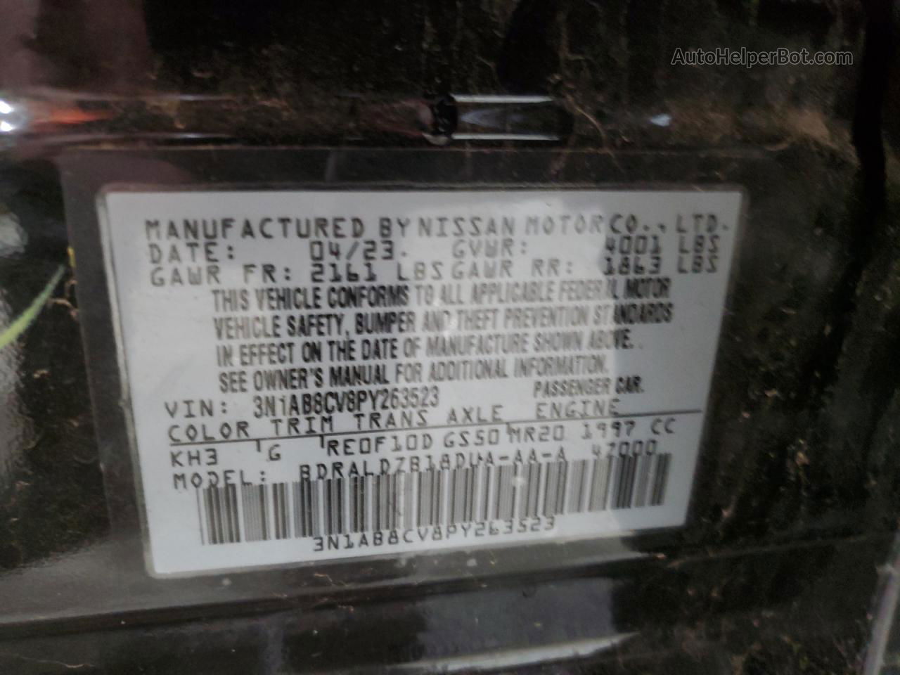 2023 Nissan Sentra Sv Black vin: 3N1AB8CV8PY263523
