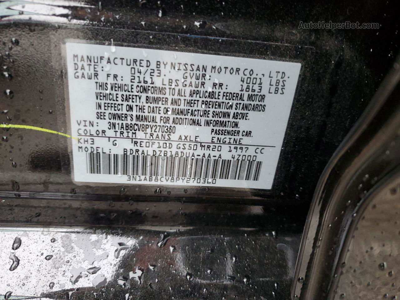 2023 Nissan Sentra Sv Black vin: 3N1AB8CV8PY270360