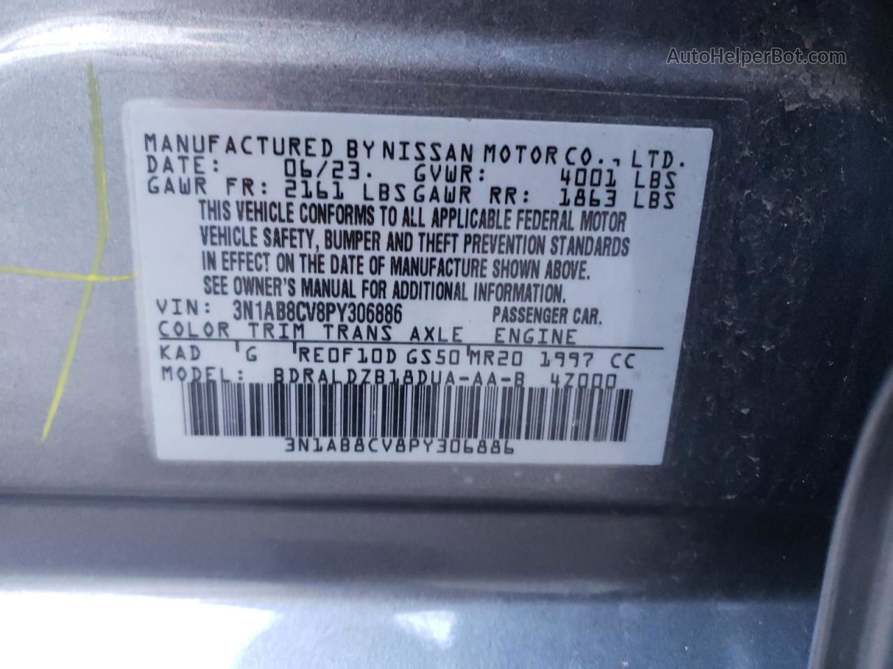 2023 Nissan Sentra Sv Gray vin: 3N1AB8CV8PY306886