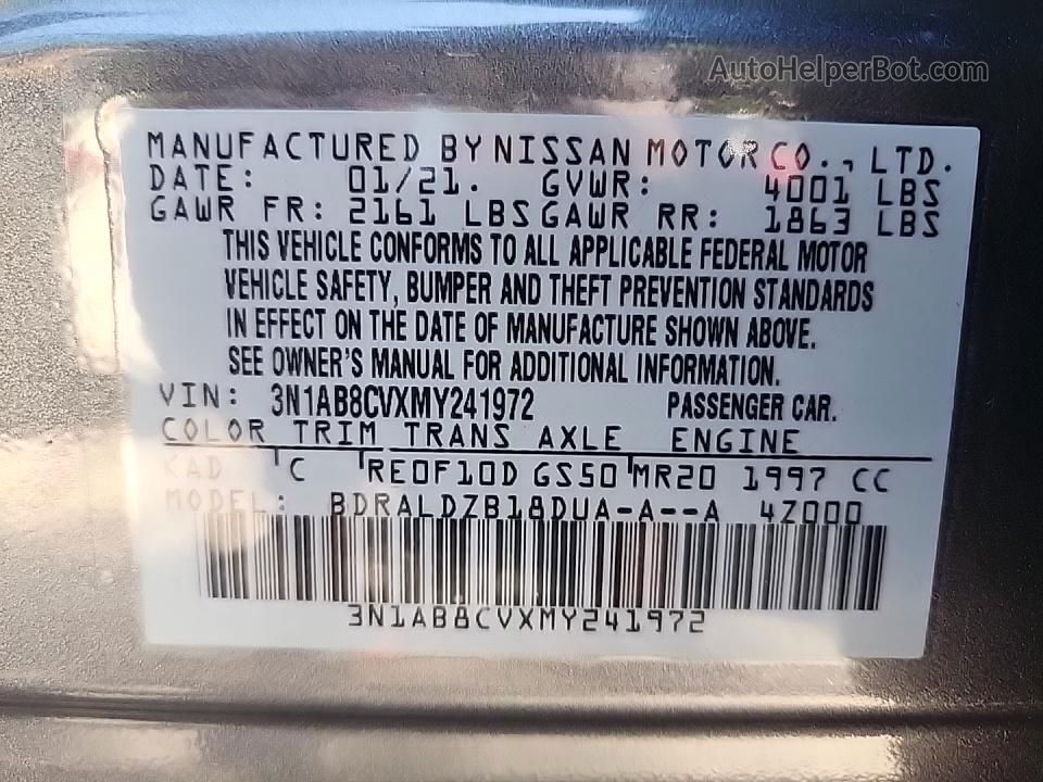 2021 Nissan Sentra Sv Gray vin: 3N1AB8CVXMY241972