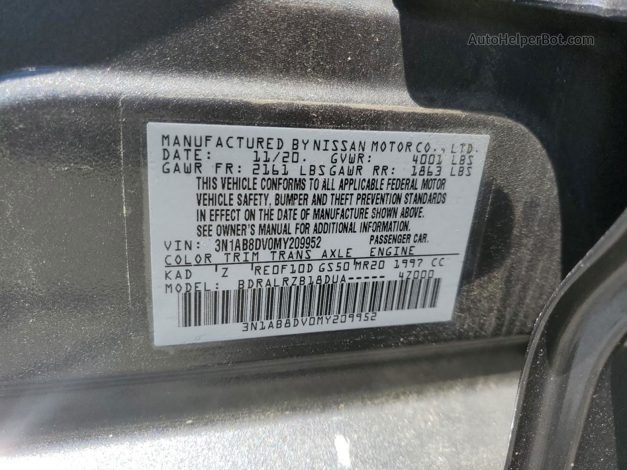 2021 Nissan Sentra Sr Gray vin: 3N1AB8DV0MY209952